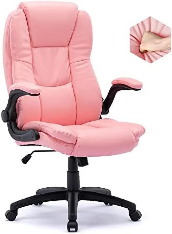 HOOMHIBIU High Back Office Chair  Leather Executive Office Chair  Ergonomic Home Office Desk Chair with Flip-up Arms  Comfortable Double Thickening