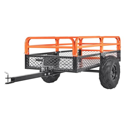 HMKJHL Heavy Duty Steel ATV Dump Trailer, 1500-Pound Load Capacity 15 Cubic Feet, Tow Behind Dump Cart Garden Trailer