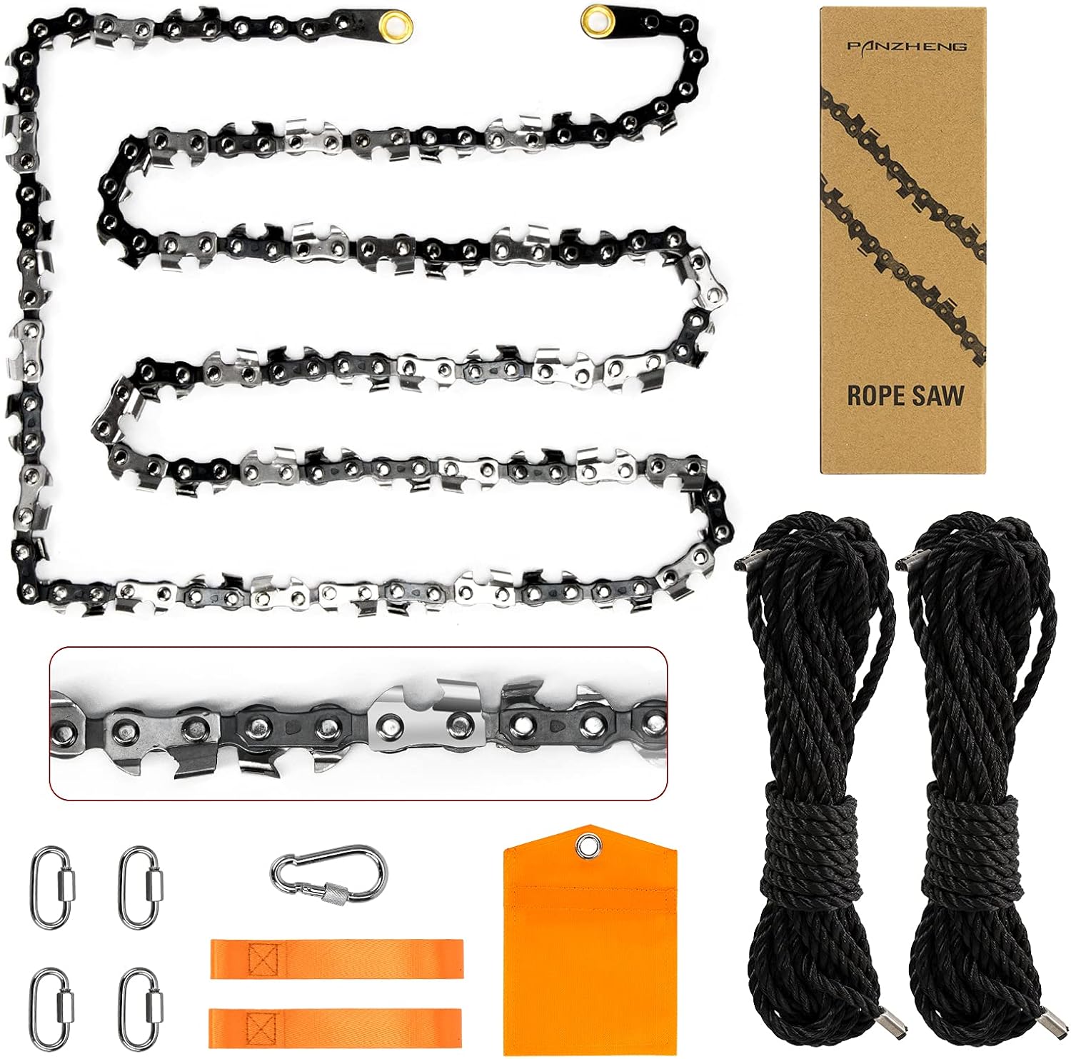 Upgrade 48 Inch High Limb Hand Rope Saw Chain Saw with 44 Feet Rope 62 Bidirectional Sharp Teeth Blades on Both Sides