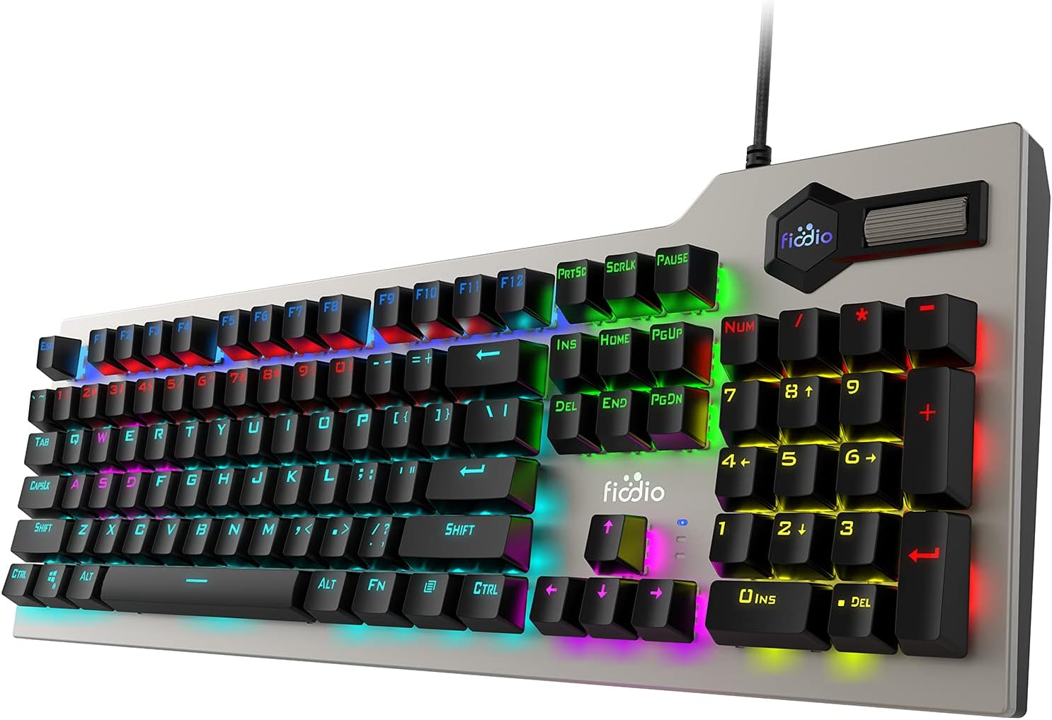 Fiodio Mechanical Gaming Keyboard, Wired RGB Rainbow Backlit Keyboard with Blue Switches, Ergonomic Standard Keyboard for Desktop, Computer
