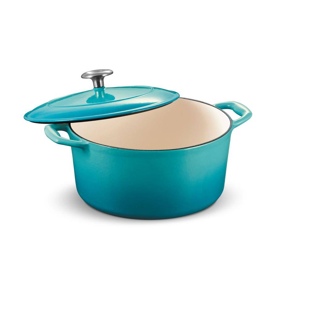 Tramontina Gourmet 5.5 qt. Round Enameled Cast Iron Dutch Oven in Medium Blue with Lid