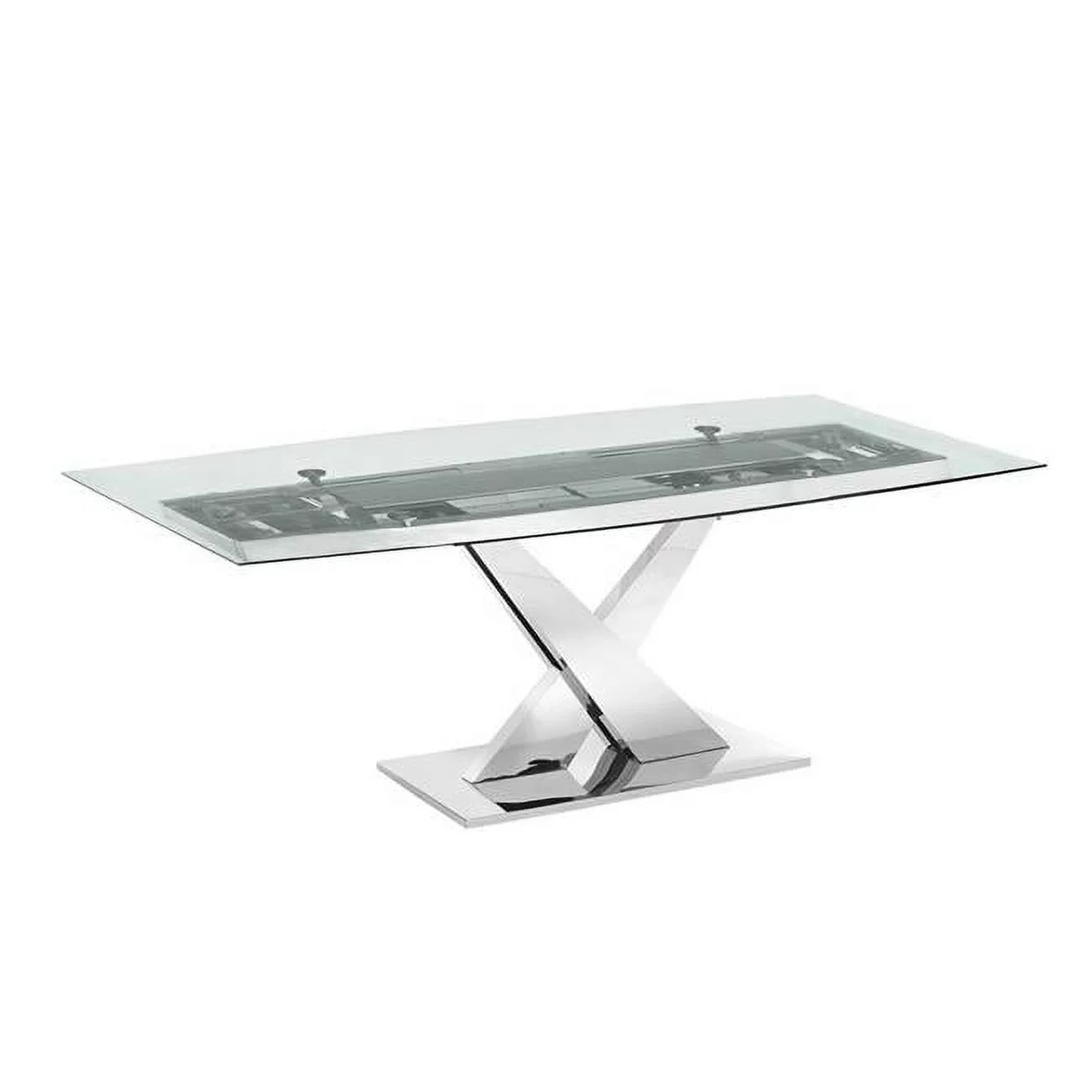 71 x 39.5 x 30 in. X Base Non-Extendable Frame Dining Table in Clear Glass with Polished Stainless Steel Base, Silvers