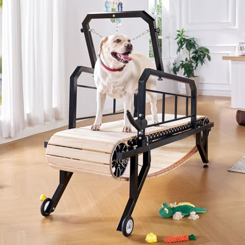 Albott Dog Treadmill for Large & Medium Dogs with Pace Adjustbable Brake and Roller Wheels, Enlarged Indoor Slatmill for Dogs to Keep Fit and Healthy