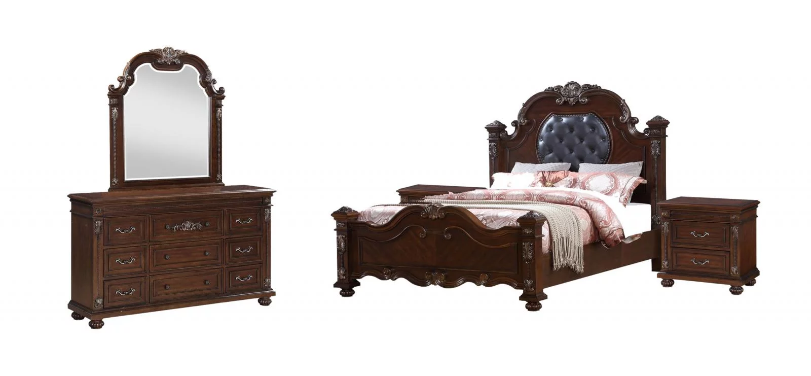 Cherry Finish Wood Queen Bedroom Set 5Pcs Traditional Cosmos Furniture Destiny