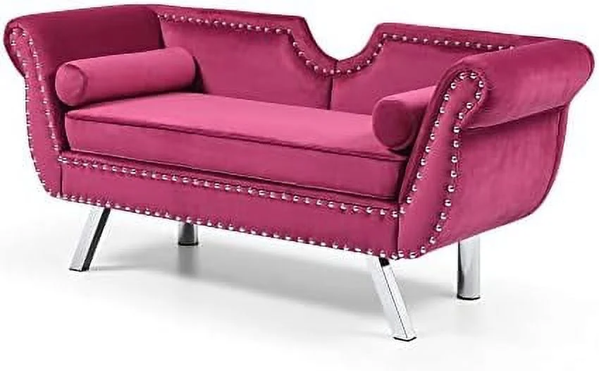 NLIBOOMLife Velvet Ottoman Bench for Bedroom End of Bed Modern Mid-Century Flared Arm Small Loveseat Sofa Couch Rolled Armed Entryway Long Ottoman