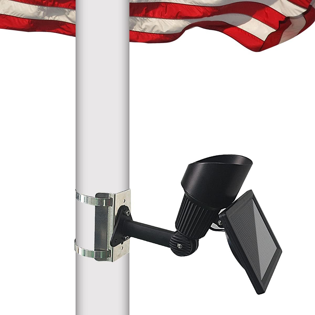 Solar Flag Pole Light, 5 Super-Bright LEDs, Adjustable Metal Clamps Fits 2-6'' Flag Poles, Waterproof Outdoor Dusk to Dawn