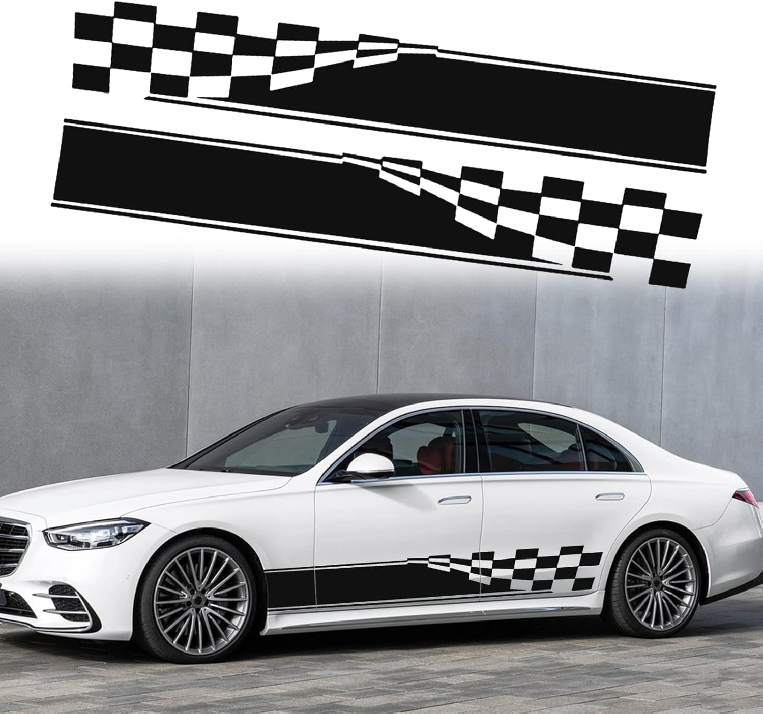 RUIANTE Sports Racing Stripe Stickers Car Body Door Side Stripe Lattice Graphic Vinyl Decals Decoration for All Cars SUV Off-Road Vehicles Universal