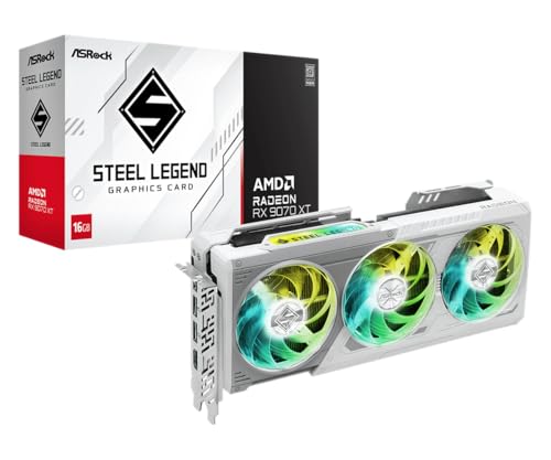 ASRock AMD Radeon RX 9070 XT Steel Legend 16GB White GPU 20Gbps GDDR6 256Bit (3rd Gen RT 2nd Gen AI Accelerators) PCIe5.0 800W 2x8-pin Triple Fan