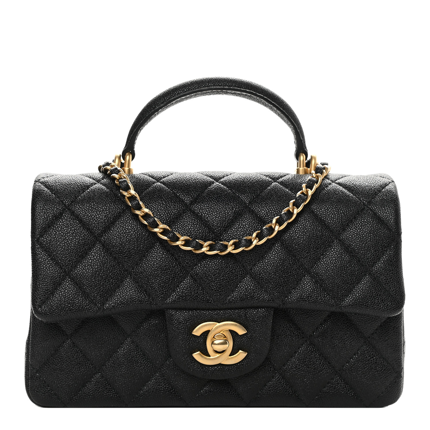 Caviar Quilted Mini Top Handle Rectangular Flap Black - SAKE OFF 5TH