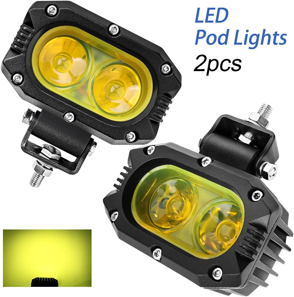 CO LIGHT LED Flood Beam Yellow Fog Lights 2PCS Driving Lights Work Light Pods Fit for Motorcycle ATV UTV SUV Car Tractor Forklift Truck Boat