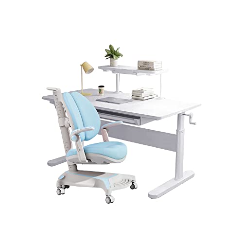 FCD Kids Study Desk with Chair, Wood Ergonomic Multi Function Adjustable Desk and Chair, Drafting Table and Computer Station for Children 5-18