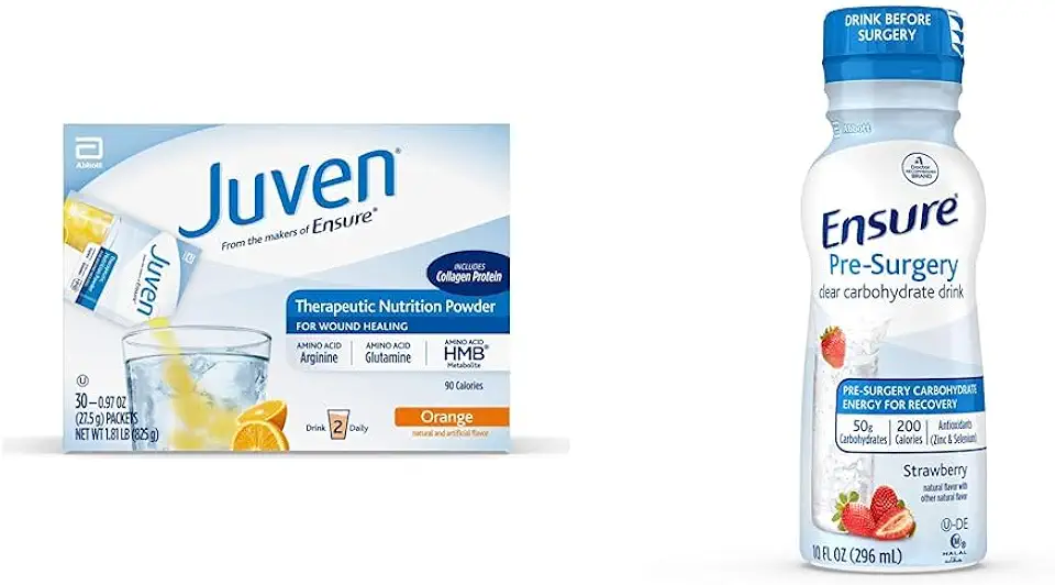 Juven Therapeutic Nutrition Drink Mix Powder for Wound Healing Support, includes Collagen Protein, Orange, 30 Count & Ensure Pre-Surgery