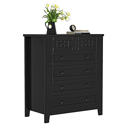 Vibe & Dine 6 Drawer Dresser Tall, White Wooden Dresser for Bedroom, Modern Chest of Drawers with Solid Wood Handles & Legs for Closet, Hallway