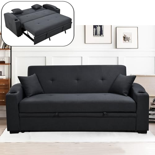 Queen Size Sofa Bed, 3 in 1 Convertible Sleeper Sofa with Pull Out Bed and Backrest Pillows