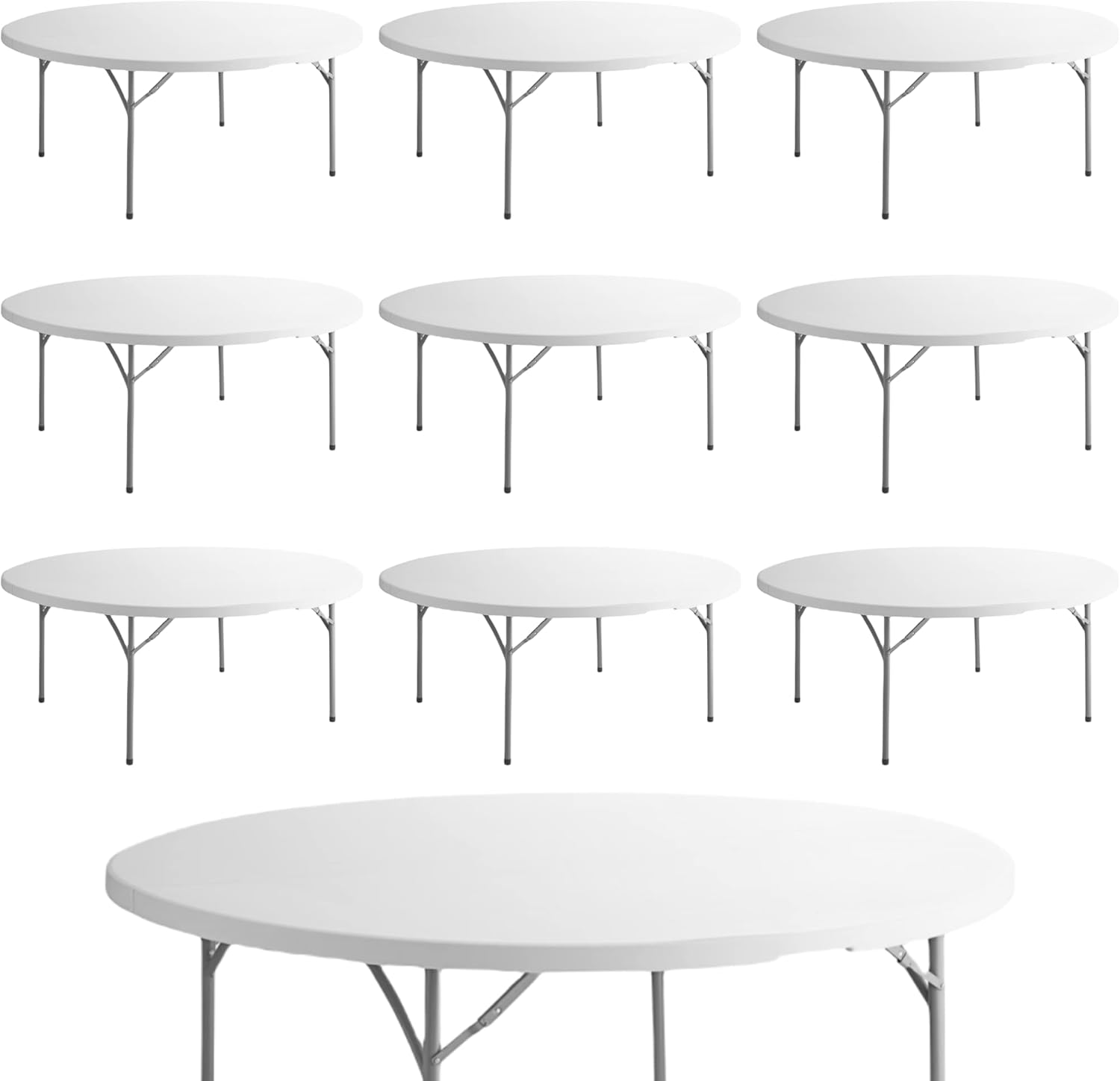 10 Pack! 72 Inch. Round Heavy-Duty Granite White Plastic Folding Table