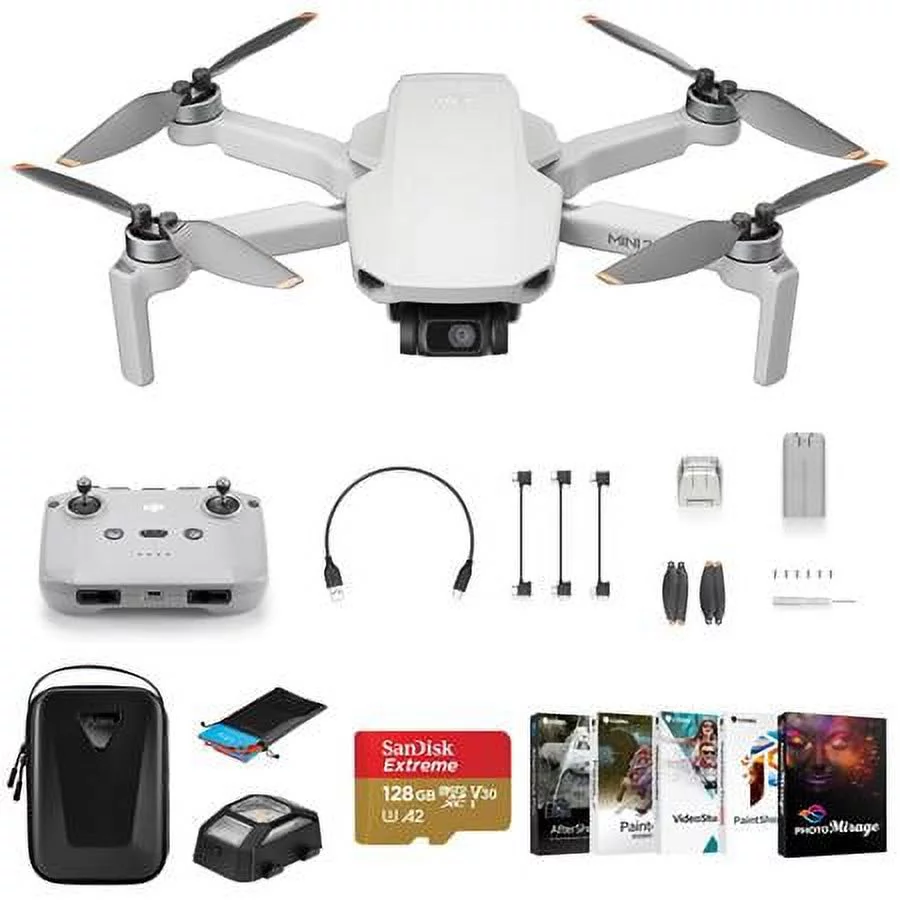 Mini 2 SE Drone Bundle with 128GB microSD Card, Carrying Case, Corel PC Software Kit, Anti-Collision Light, Landing Pad