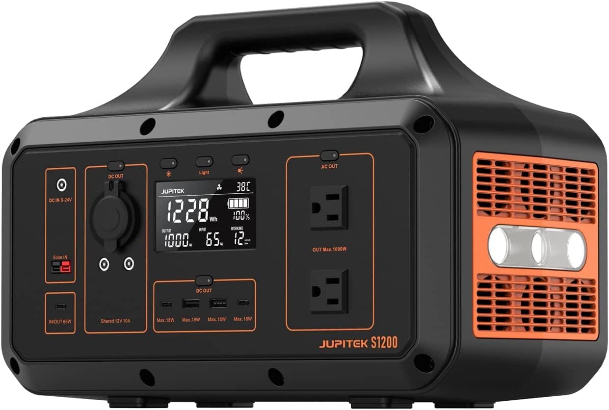S1200 Portable Power Station, 1228Wh LiFePO4 (LFP) Battery with 110V/1000W AC Outlets, Fast Charging, Solar Generator for Home Backup Power