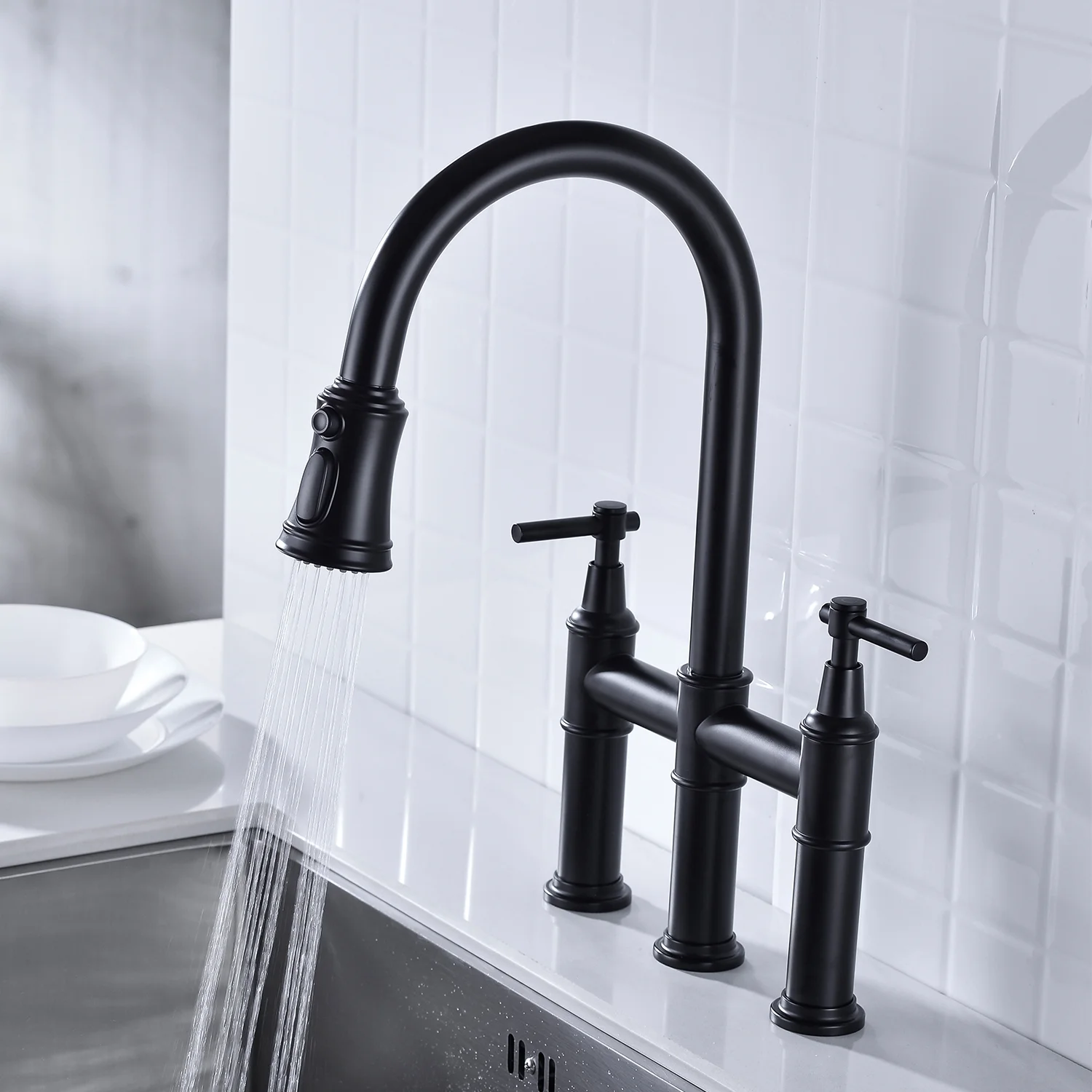 Kitchen Faucet with Pull Down Double Handle, Easy Installation, High Arc - Curated Treasures Market