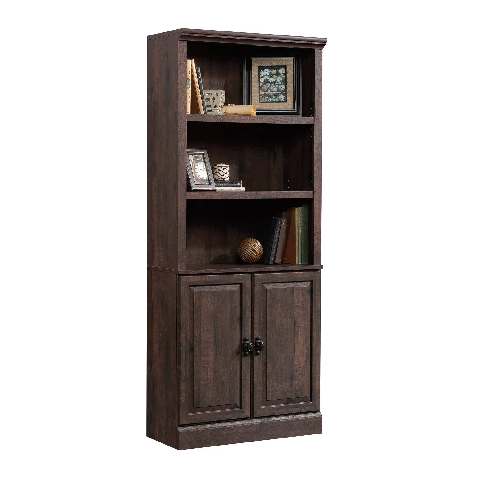 Better Homes & Gardens 71" Crossmill 5 Shelf Bookcase with Doors, Heritage Walnut Finish