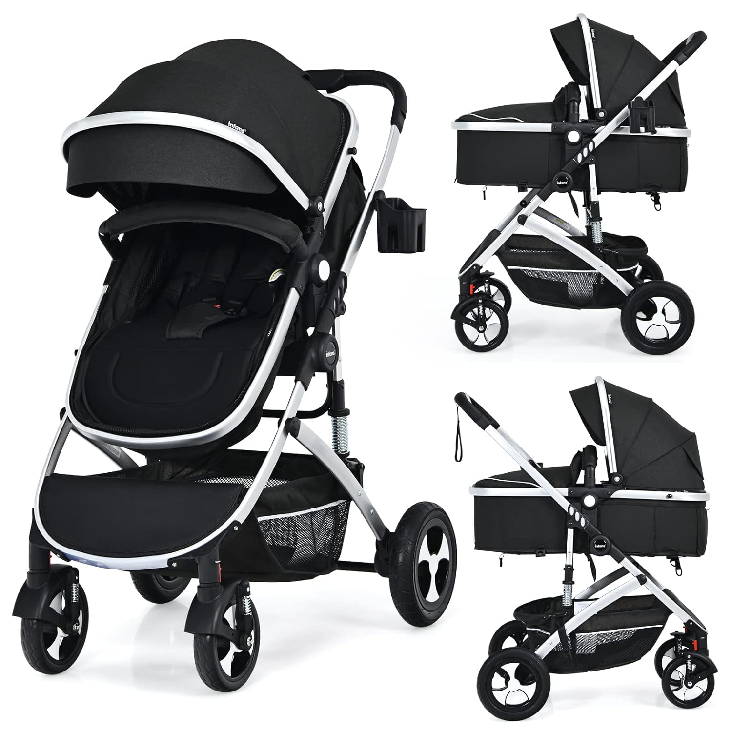 INFANS Baby Stroller for Newborn, 2 in 1 High Landscape Convertible Reversible Bassinet Pram for Infant & Toddler