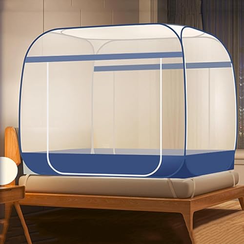 Folding Mosquito Net Tent Canopy Curtains for Beds, Pop Up Portable Netting, Full Bottom Square Top Yurt Mosquito Net