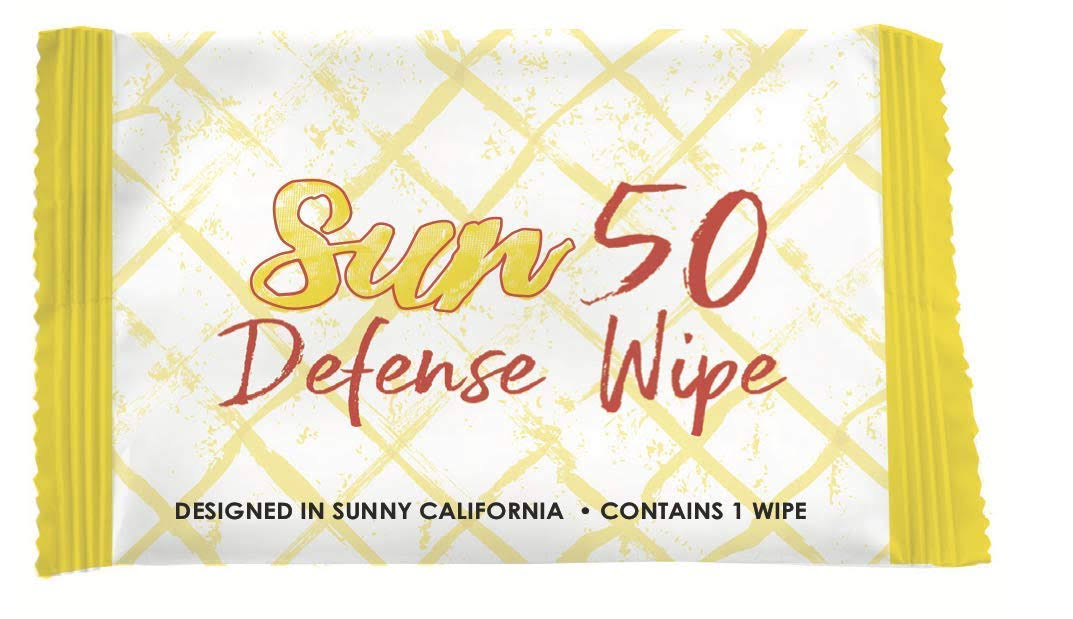 World Amenities - Sun 50 Defense Wipe - Individually Wrapped Sunscreen 50 SPF Sun Protection Hotel Amenities, 100 Case