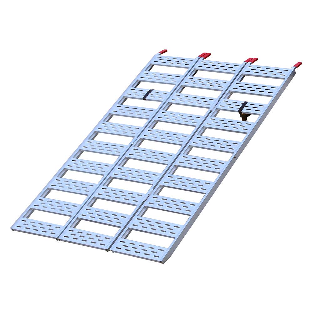 CARGOSMART Aluminum Tri-Fold Ramp with Treads (1pk) – Easily and Safely Load and Unload Push Mowers, Garden Tillers, ATVs and More, 1