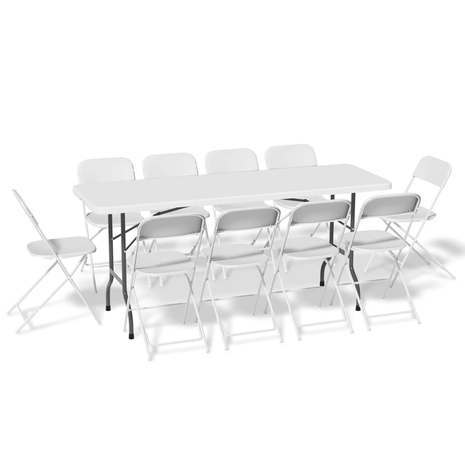 Magshion 11-Piece 6 Ft Folding Dining Table with Chairs Set, Foldable Table Picnic Desk with Handle and 10Pcs Chairs, White