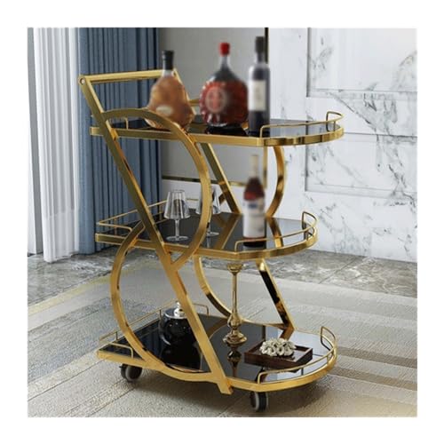 Kitchen Shelf Bar Cart 3 Tiers Removable Storage Tray Rolling Beverage Cart, Mobile Bar Serving Cart with Handle