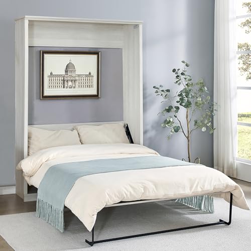 Queen Size Murphy Bed, Solid Wood Wall Cabinet Bed with Shelves, Folding Wall Bed Space-Saving Furniture Bed Frame for Guest Room, Bed Room, Study