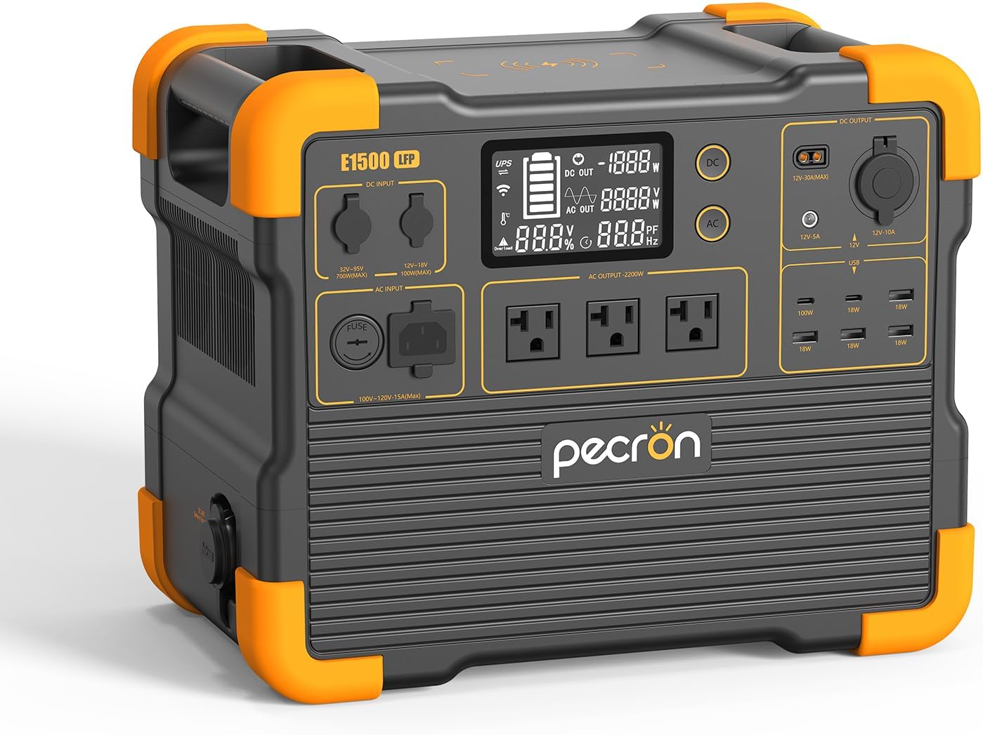 pecron Portable Power Station, E1500LFP Solar Generator 1536Wh, 2200W LiFePO4 Battery Backup, Fast Charging Power Station for Home use, RV