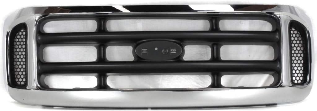 For Ford F350 Super Duty Grille Assembly 1999-2004 | Cross Bar Insert | Chrome Shell/Painted Gray Insert | CAPA | FO1200359 | 1C3Z8200BAA