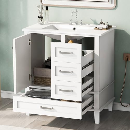 Harper & Bright Designs 30" Bathroom Vanity with Sink, Free Standing Single Basin Vanity Set with a Soft Closing Door and 3 Drawers