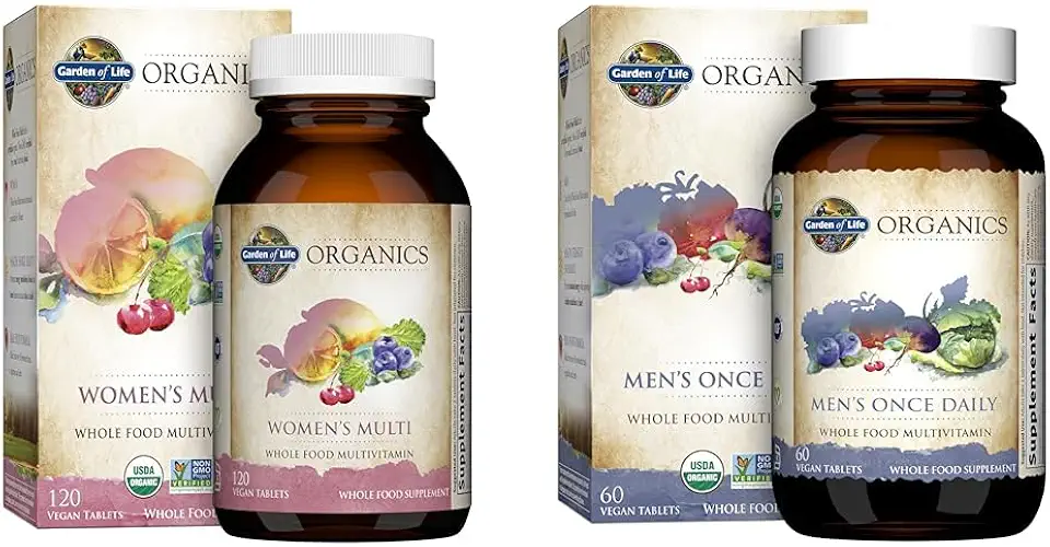 Garden of Life Organics Multivitamin for Women and Men's Once Daily Whole Food Multivitamin, 120 and 60 Tablets - Kansas Nuitrition - HNZSDS