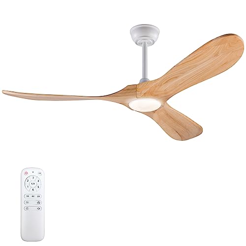 BOOMJOY 52 Inch Wood Ceiling Fan with Lights Remote Control, 3 Color Temperatures and 6 Speed Reversible Blades