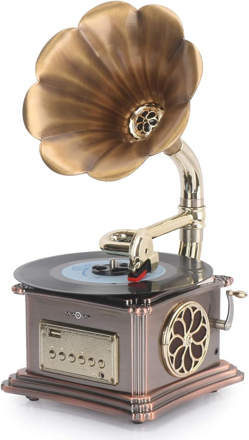 Mini Record Player with Aluminum Base, Phonograph Bluetooth Speaker, Aux-in,Aux-Output, USB Port for Flash Drive