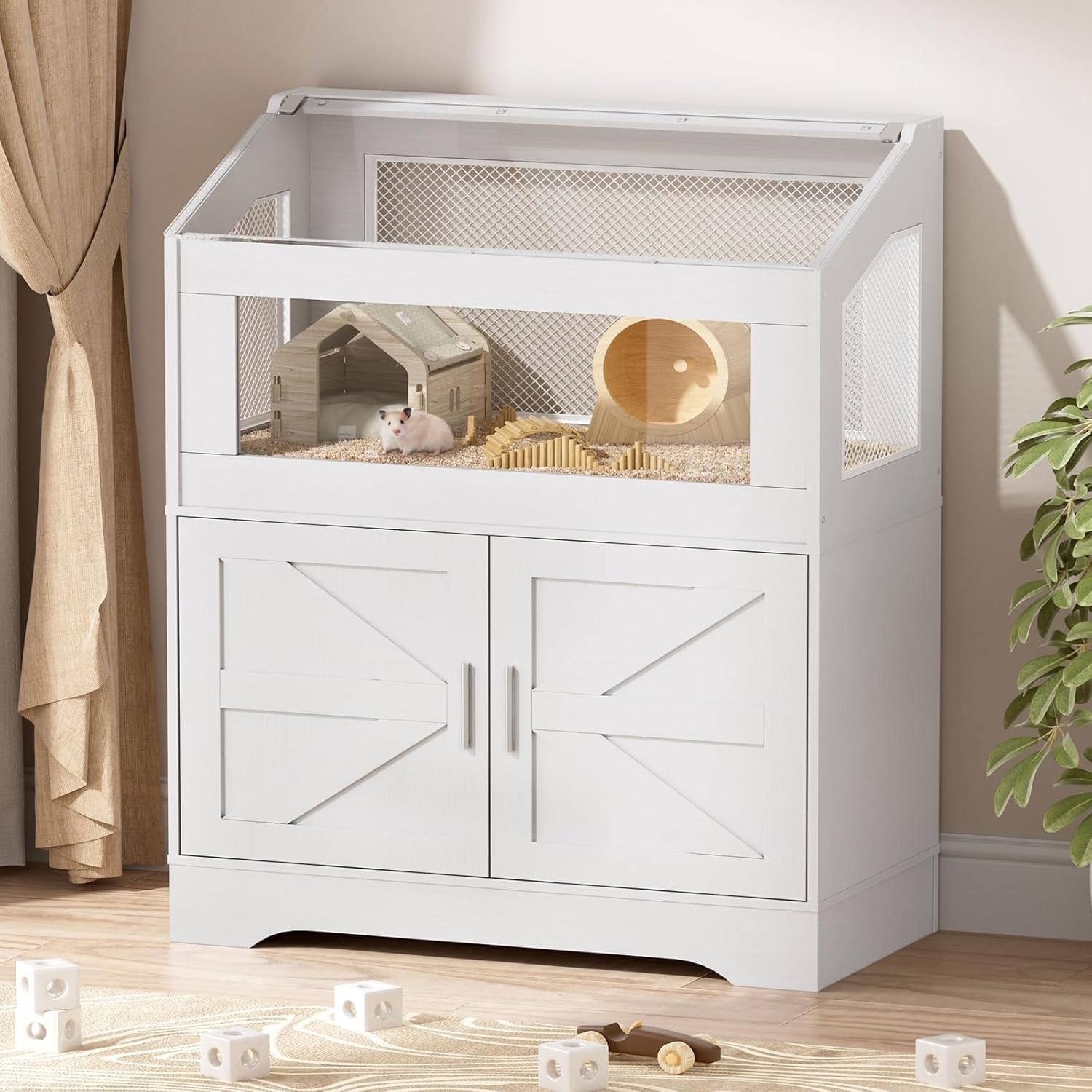PAKASEPT Hamster Cage, Small Animal Cages with Storage Cabinet, Visual and Ventilated Large Habitats Hamster House for Rat, Guinea Pig, Hedgehog