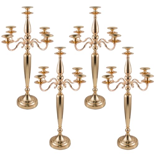 Vincidern 4Pcs 5 Arm Candelabra, Gold Taper Candle Holder for Wedding Table Centerpieces