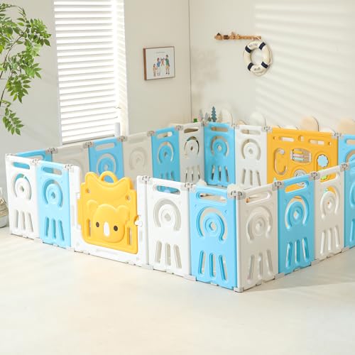 Baby Playpen, Foldable Koala Playpen for Babies and Toddlers,22 Panels Baby Play Pen Large Baby Play Yard, Koala Baby Play Yard, Portable Baby Fence