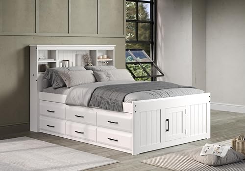 Discovery World Furniture White Full Bookcase Bed with 6 Drawers