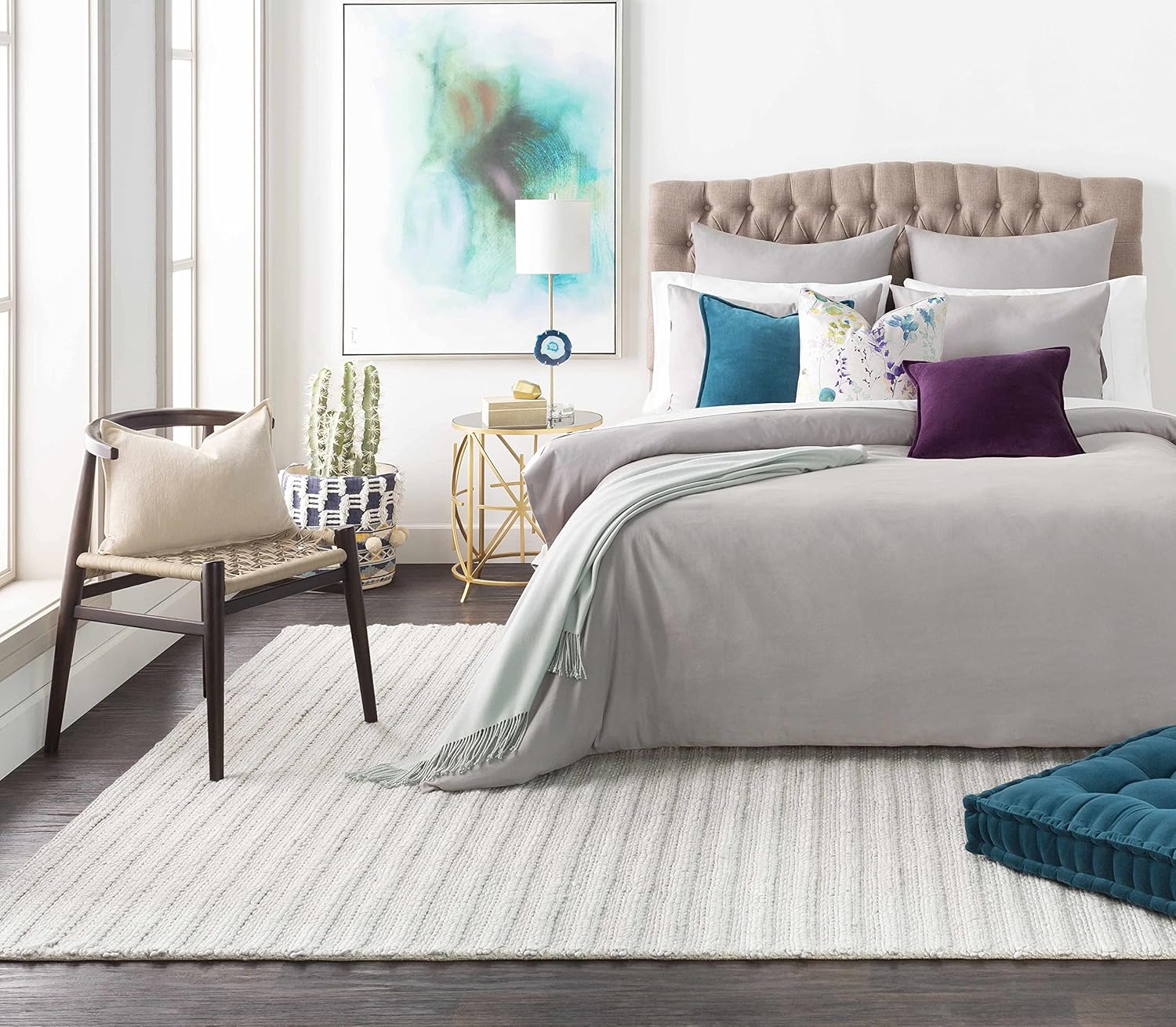 Hauteloom Boynton Living Room, Bedroom Area Rug - Wool & Viscose - Bohemian Knot Pattern - Neutral Farmhouse Carpet - Texture - Ivory, Beige, Cream