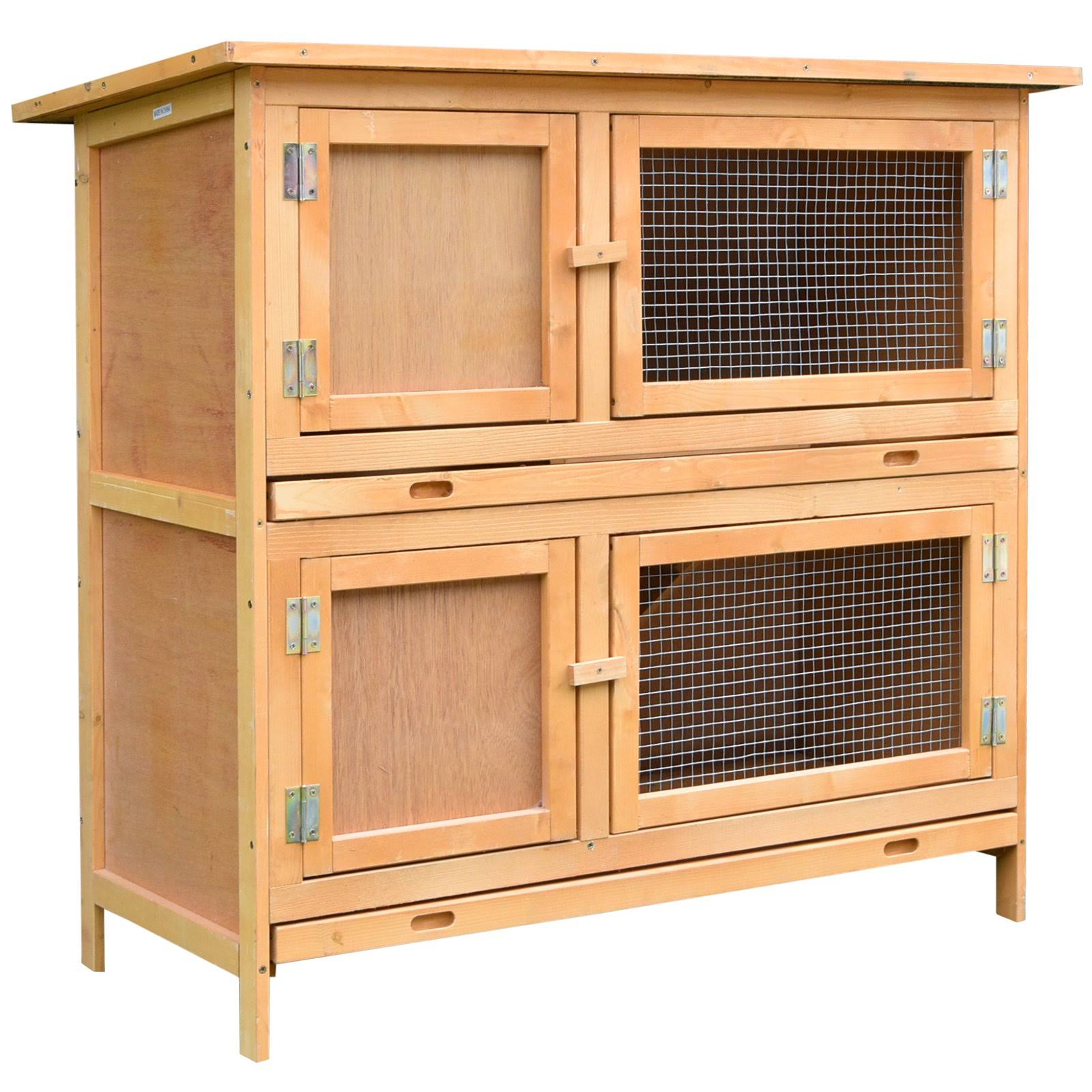 Pawhut Rabbit Hutch Solid Wood Rabbit-Bunny Cage with 2 Large Main