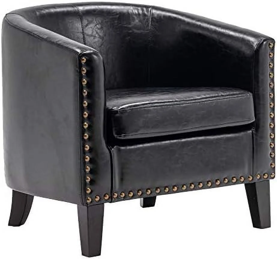 TJUNBOLIFE Elegant Barrel Chairs Set of 2  Faux Leather Bucket Chairs Accent Chairs for Living Room  Upholstered Tub Chairs Fireside Charis Corner