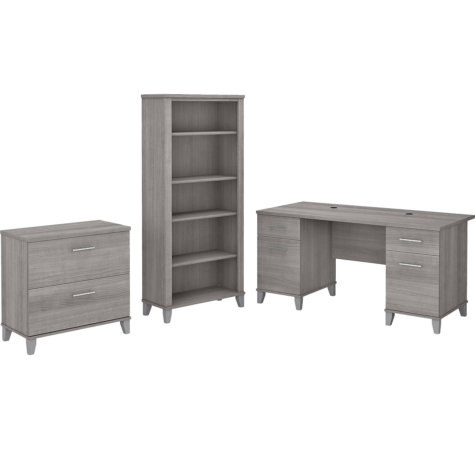 Bush Furniture Somerset 60W Office Desk with Lateral File Cabinet and 5 Shelf Bookcase