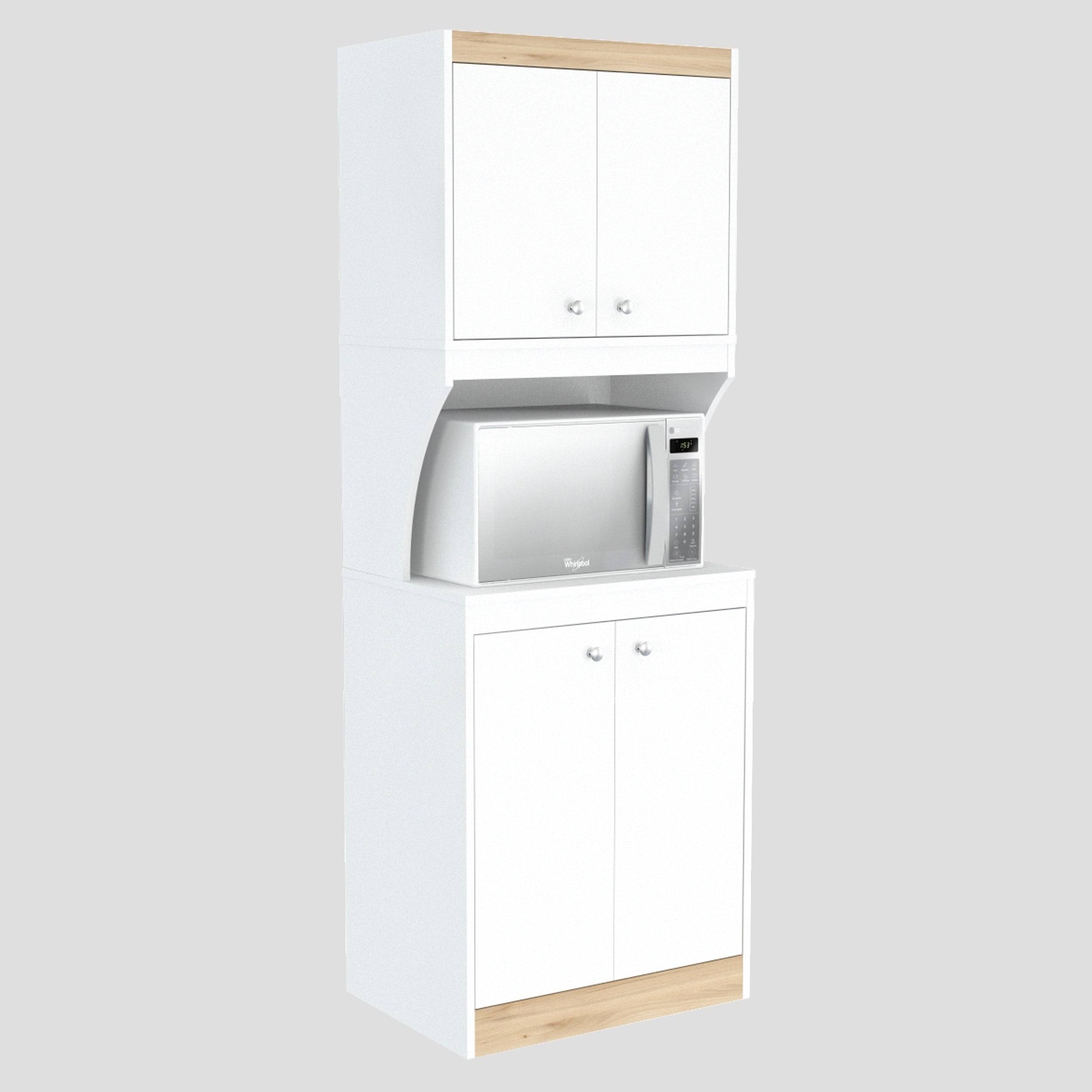 Inval Galley Kitchen/Microwave 4-Door Storage Cabinet, White u0026 Vienes Oak