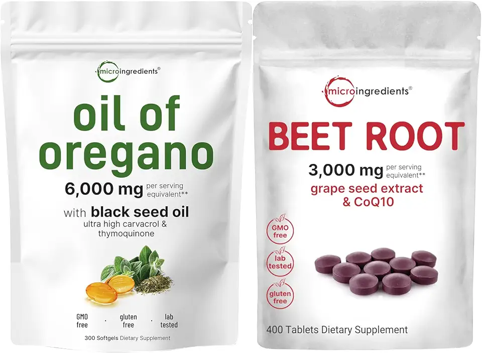 Micro Ingredients Oil of Oregano 6,000mg Softgels & Beet Root 3