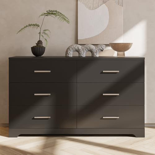 8 Drawer Dresser for Bedroom, Black Bedroom Dresser with Deep Drawers, Wood Chest of Drawers with Storage, 55 Inch Long Dresser Bedroom Furniture
