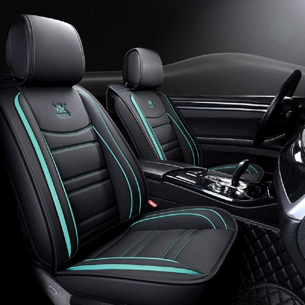 OUTOS Luxury Leather Auto Car Seat Covers 5 Seats Full Set Universal Fit(Black-White)
