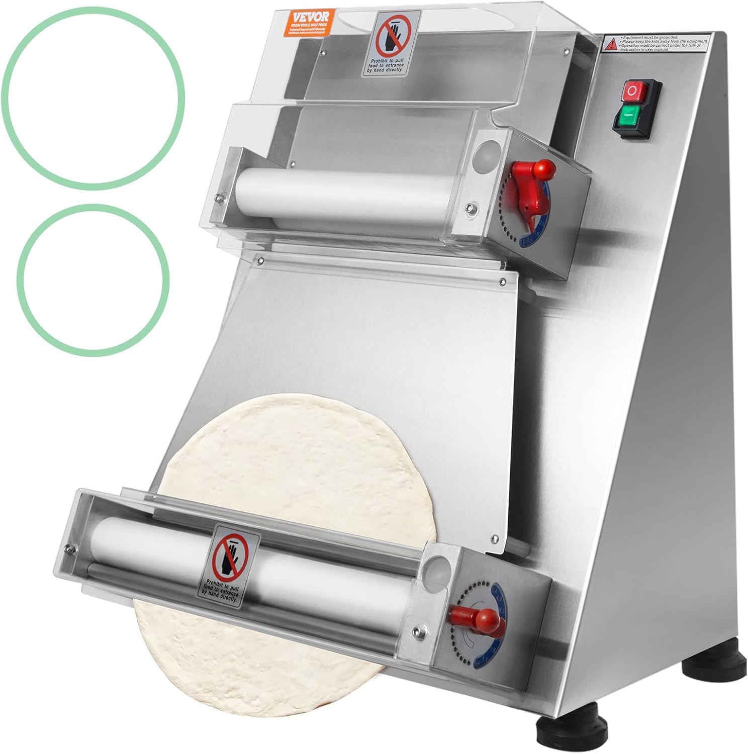 VEVOR Pizza Dough Roller Sheeter, 3-15 Inch Automatic Commercial Pizza Press, 390W Electric 260 Per Hour Dough Roller