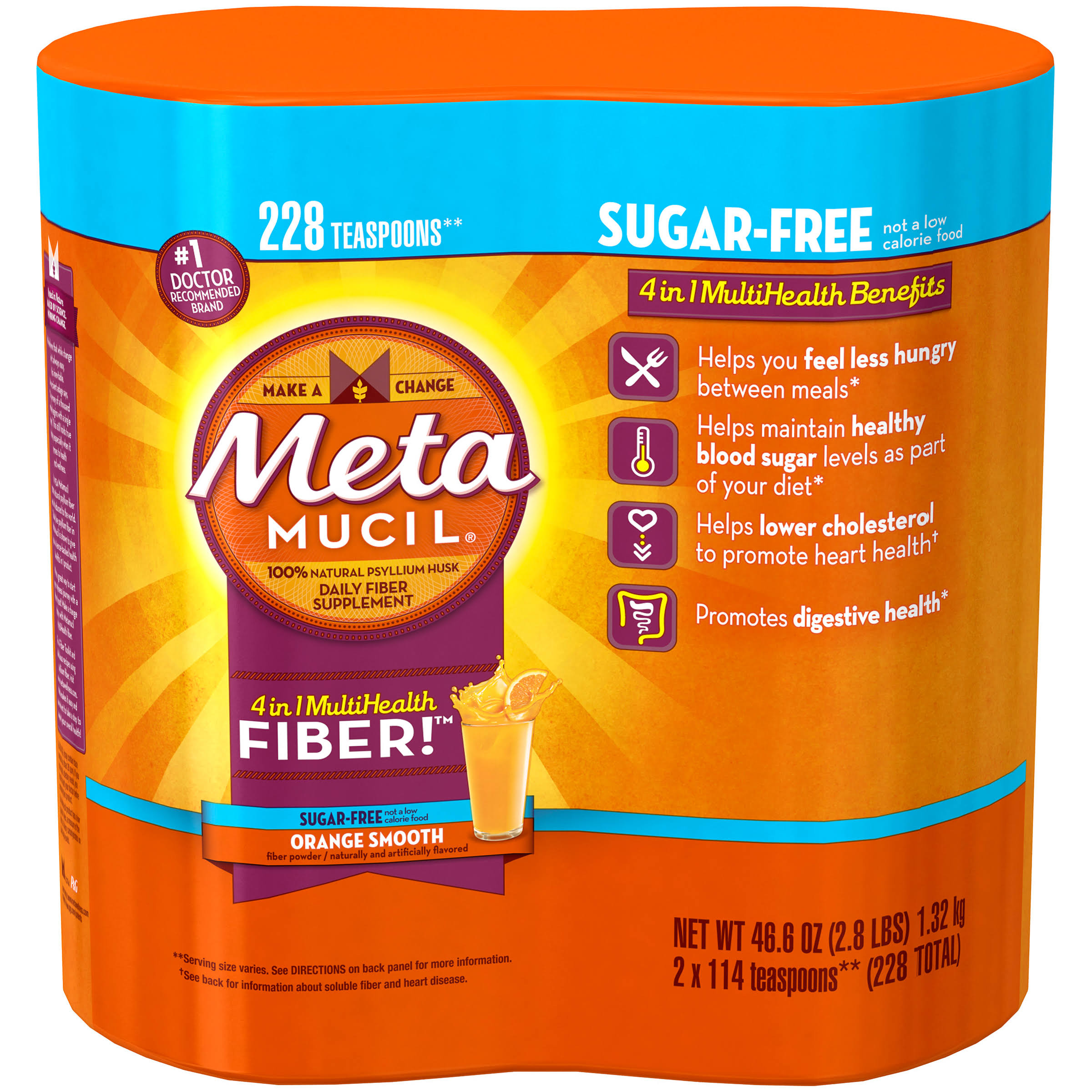 Metamucil Sugar Free Orange Smooth Fiber Powder Dietary Supplement 2-23.3 oz. Canisters